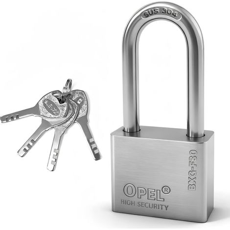 Cadenas à anse longue haute sécurité 30mm en acier inoxydable, résistant aux sciages, résistant aux intempéries, 4 clés