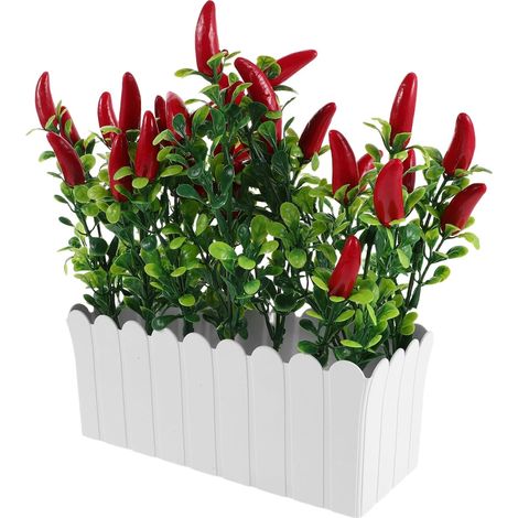Bonsaï Artificiel Piment Décoratif en Pot Plante Verte Artificielle Réaliste Décoration Cuisine et Bureau Accessoire Légume Décoratif Ornement sans Entretien pour Maison et (1/5)