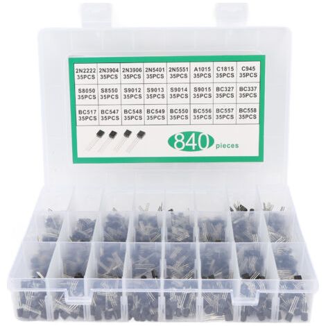 Triode de transistors BC337 BC549 A1015, 840 pièces, 24 valeurs NPN PNP, Kit d'assortiment de puissance à usage général (1/5)