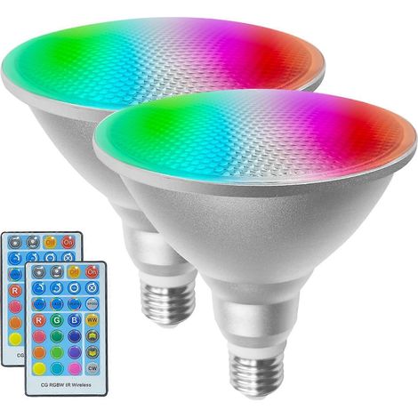 2er-Pack PAR38 RGB LED-Flutlichtlampen E26, farbwechselnd, wasserdicht, mit Fernbedienung und Timer für Garten und Feiertage
