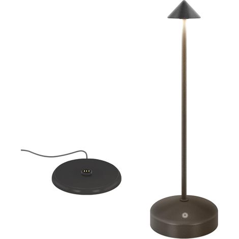 Wireless Rechargeable LED Table Lamp, Touch Dimmer 3 Colors 2700-6000K, Wireless Charging Base, IP54 Protection Aluminum Housing Indoor/Outdoor Use, Height: 35cm (Black) (1/5)