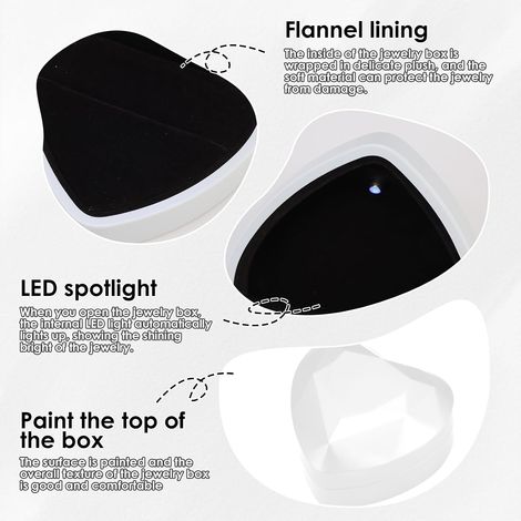 Boîte à Bague en Velours, Écrin Bague Forme Cœur avec Lumière LED Alliance Mariage avec Intérieur Fiançailles Boîte à Anneau pour Fête des Mères Mariage Demande en mariage Fiançailles,Blanc (1/4)