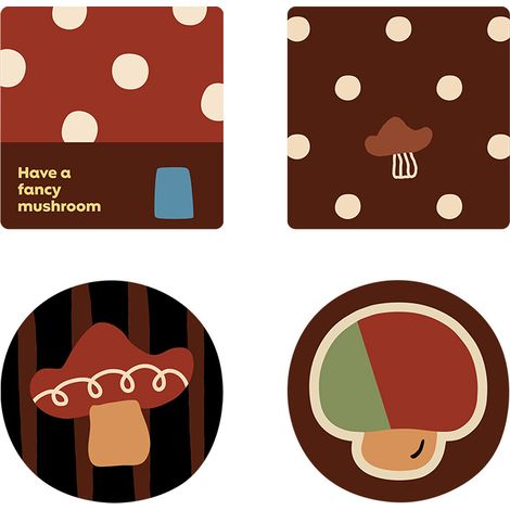 Quatre sets de table résistants à la chaleur, à motif de champignons, en terre de diatomées, pour éviter de brûler la table. (1/5)