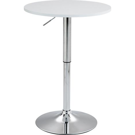 Table de bar réglable en hauteur Ø60 cm – Plateau bois blanc rond pied trompette métal stable et moderne 100009152 (1/5)