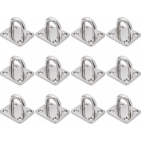 Lot de 12 plaques à œillets en acier inoxydable M5 - 304 - Carrées - 30 x 35 x 21 mm - Œillet mural avec œillet pour fixation de voile d'ombrage - Hamac - Panier de plantes - Plafond, bois, balcon (1/5)