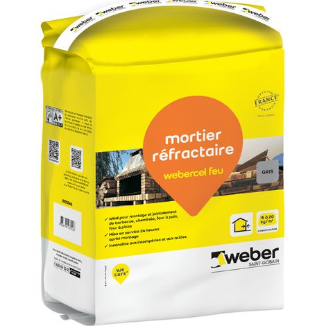 Weber Saint-Gobain Mortier réfractaire pour le montage et l'assemblage de briques réfractaires, 5kg, Webercel feu (1/5)