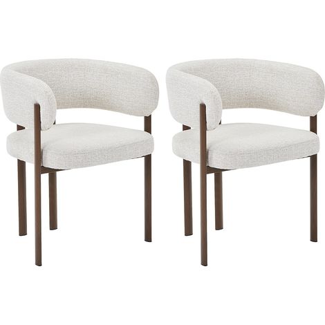 Lot de 2 chaises en tissu tweed et métal effet bois - Beige et Naturel foncé - CIBARO (1/5)