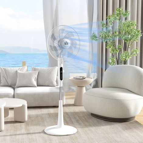 Ventilateur sur Pied à Télécommande Oscillant 28 Vitesses 3 Modes Minuteur et Fonction Anti-Moustiques Blanc