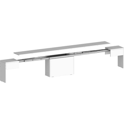 Dmora - Panca Ubertino, Seduta per tavolo da pranzo, Panca singola allungabile, 290x25h45 cm, Bianco lucido (1/5)