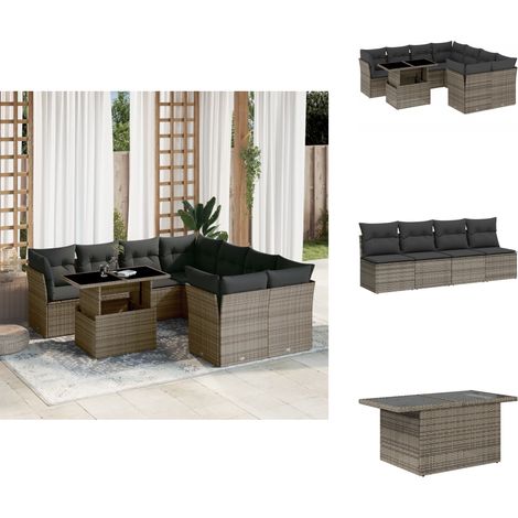 Salon de jardin 9 pcs avec coussins gris résine tressée - Ensemble Salon De Jardin - Salon De Jardin Extérieur - Meuble De Jardin - Mobilier De Jardin - Canapé Jardin (1/5)