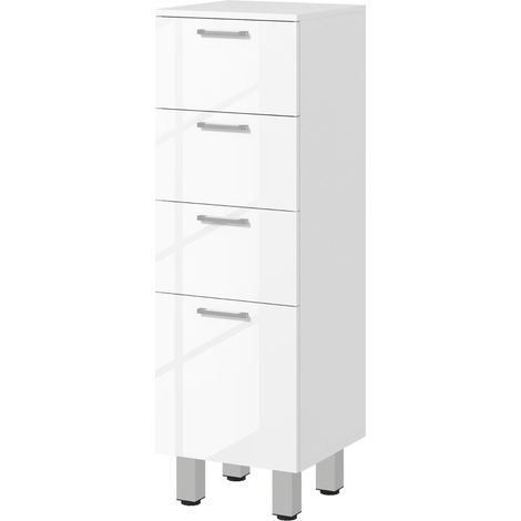 Armoire de salle de bain étroite avec 4 tiroirs, étagère réglable, blanc, 30 x 30 x 93 cm (1/5)