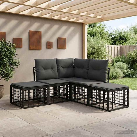 vidaXL  Outdoor Sofa Set  Black Poly Rattan