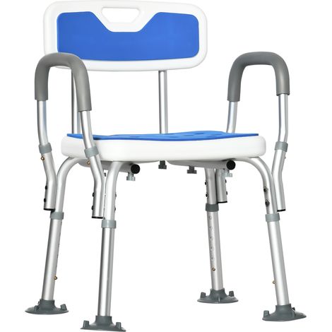 Ergonomischer, verstellbarer, rutschfester Duschstuhl, 56,5 x 53,5 x 87 cm, weiß und blau