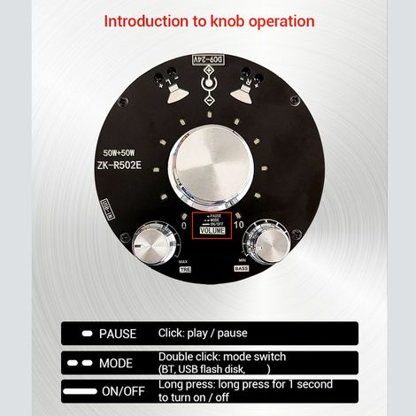 Amplificateur de puissance audio stéréo Bluetooth ZK-R502E avec réglage des aigus et des graves et indicateur de volume (2.0/2.1 canaux) (1/5)