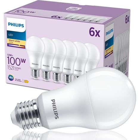 Philips LED E27 Ampoule Standard (A60) Dépolie 100W Non dimmable Lumière blanche chaude - 6 pièces (1/8)