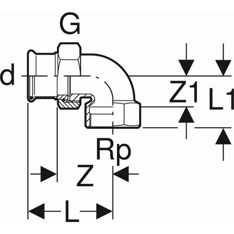 Geberit Mapress Cuivre Raccord d'angle fileté 90° avec filetage intérieur, DN 15, 65392 (1/2)