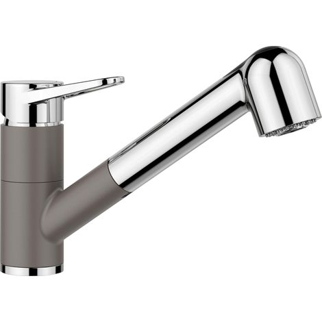 Robinet de cuisine en gris volcan/chrome - Haute pression - Avec tuyau extensible - Clapet anti-retour - Cartouche en céramique - Qualité d'eau et économie d'eau - 4,8 x 25,2 x 18,5 (1/4)