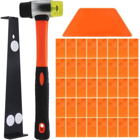 Laminatverlegeset, Laminatverlegeset mit 40 Abstandshaltern, Schlagklotz, robustem Zugeisen und Fiberglashammer, weicher, rutschfester Griff (1/5)
