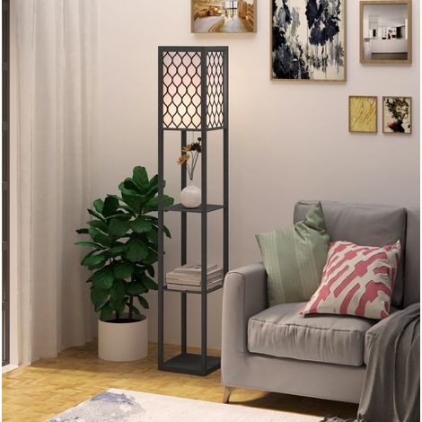 Lampadaire avec étagères E27 40 W noir MDF 26x26x160 cm (1/5)