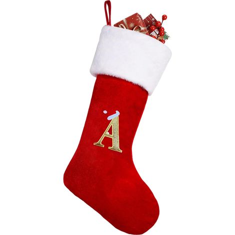 1 Bas de Noël, Velours, Initiales brodées, 50,8 cm, Décoration cheminée (1/5)