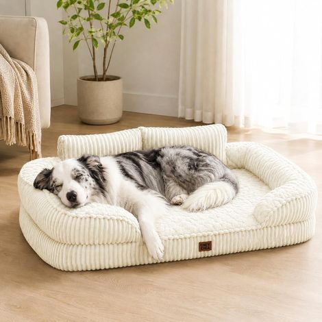 Panier Chien Grande Taille avec Dossier Haut, 107x76cm, Beige (1/5)
