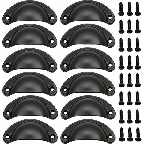 12 Pièces Poignée de Porte Coquille, Rétro Poignées de Porte, Poignées de Meubles Traditionnelles en Demi Lune Avec Vis, pour Tiroir, Armoire, Commode (Noir) (1/4)
