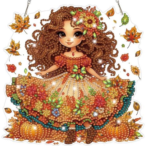 5D Diamond Painting Anhänger Mädchen Herbst Halloween Fensterbild Bastelset