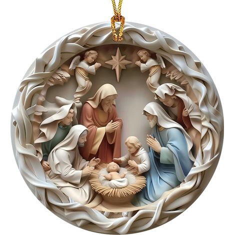 Pendentif De Décoration De Noël - Pendentif En Acrylique 2D - Diamètre 8 Cm - Pour Arbre De Noël Ou Intérieur - Lot De 9 (1/4)