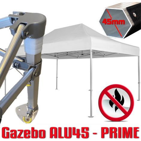 Gazebo 3x4,5 m bianco certificato IGNIFUGO SENZA laterali pieghevole alluminio piantone esagonale 45mm portatile estendibile richiudibile estensibile acciaio per fiere eventi stand chiosco tenda tendo (1/5)