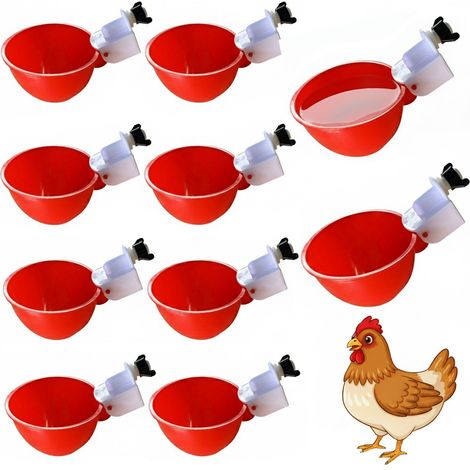 Juego de 10 bebederos automáticos de plástico para aves de corral, dispensadores de agua para gallinas, patos, gansos y pavos, para armar uno mismo. (1/5)