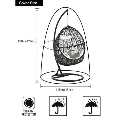Housse de fauteuil suspendu en tissu Oxford, imperméable et anti-UV, avec fermeture éclair (noir, 190 x 115 cm). (1/5)