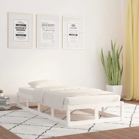 Cadre de lit 1 personne avec sommier à lattes en pin massif blanc 75 x 190 cm sans matelas - PANGIVO (1/5)