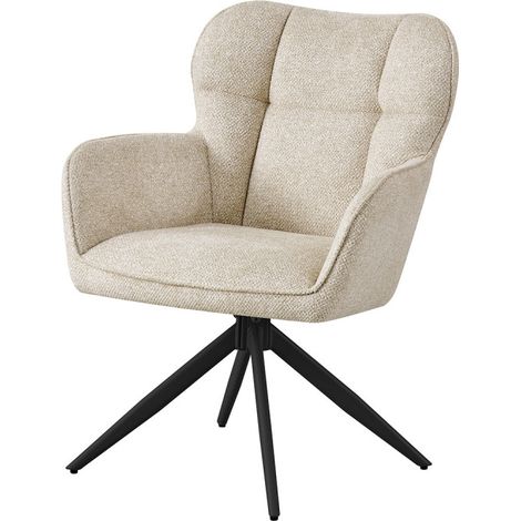 Fauteuil repas pivotant tissu chenille beige Malo Takasit (1/4)