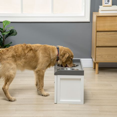 Comedero elevado para perro con cajón, acero inoxidable, 2 x 2 L, blanco HAVRYA (1/5)