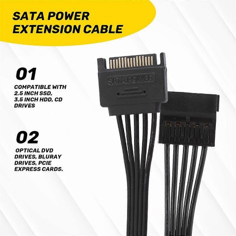 câble d'extension d'alimentation SATA, rallonge SATA mâle vers femelle 15 broches (voir illustration) (1/5)