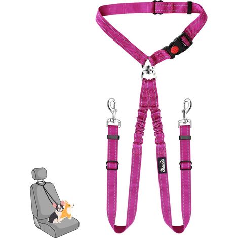 Double Dog Seat Belt, Double Car Headrest Seat Belt for Pets No Need for Tangled Dog Leash (1/5)