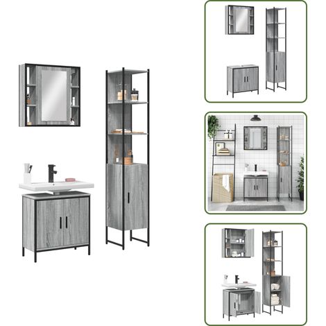 Armoire à miroir - vidaXL Ensemble d'armoires de salle de bain 3 pcs sonoma gris - Meuble de salle de bain