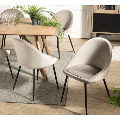 Macabane – Lot de 2 chaises velours chamois beige – Pieds métal noir – Dimensions 53 x 51 x 78 cm – Tissu polyester élégant (1/5)