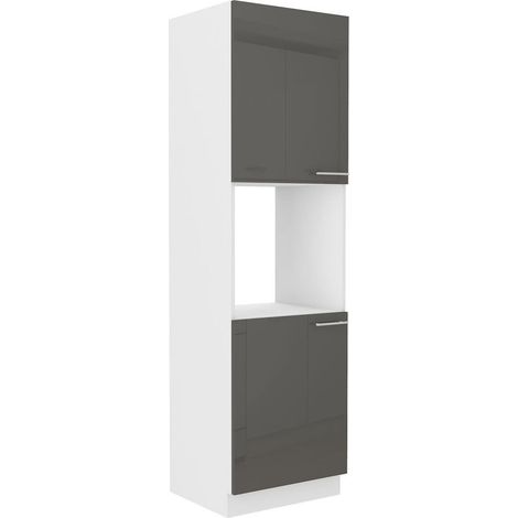 Küchen Hochschrank 60 cm Lara Grau Hochglanz Küchenzeile Küchenblock Küche (1/5)
