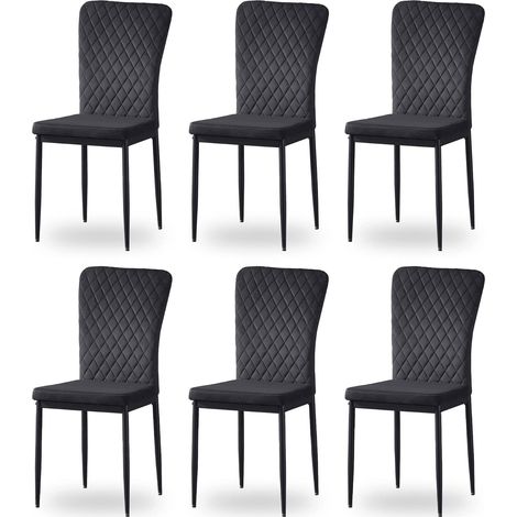 Jymtom – Lot de 6 chaises hautes noires en velours et métal – Confort optimal pour salle à manger – Charge maximale 100 kg