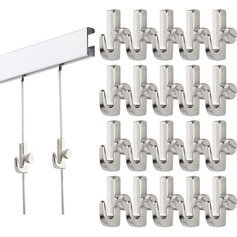 Lot de 20 Crochets Mini Argentés, Accessoires pour Cimaise et Rail de Tableau, Crochets à Visser Idéal pour Suspension d'Art et Tableaux (1/5)