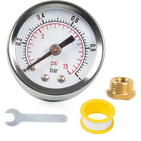 Manomètre 0-15 PSI 0-1 bar et adaptateur clé double échelle manomètre pour injections 0-1 bar (1/4)
