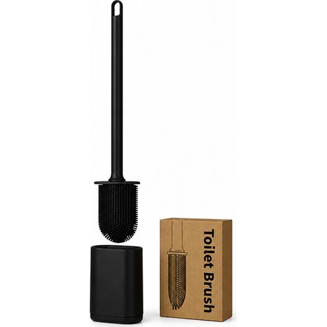 Brosse WC en Silicone avec Support Mural et Socle, Noire (1/5)