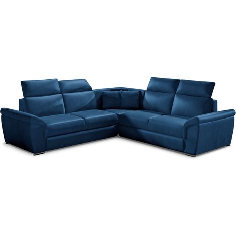 Canapé convertible angle réversible velours bleu marine Derek (1/5)