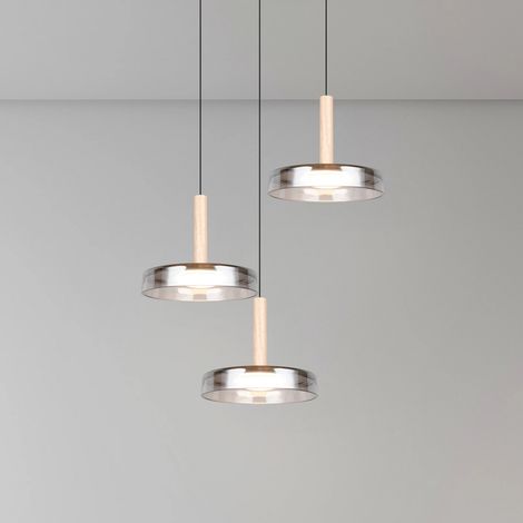 [GEBRAUCHT] Trio Lighting Led Hängelampe Celeste Chrom/Holz, ø 35 Cm 3 Flg.Glas Dim Lampe B-Ware