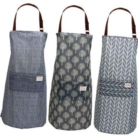 3 pièces Lot de Tabliers de Cuisine Imperméables Polyester Ajustables avec Liens Résistant Aux Éclaboussures pour Cuisine Pâtisserie et Jardinage (1/5)