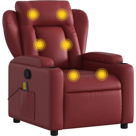 Massagesessel mit Vibrationsfunktion und manueller Liegefunktion, Weinrot Kunstleder (1/5)