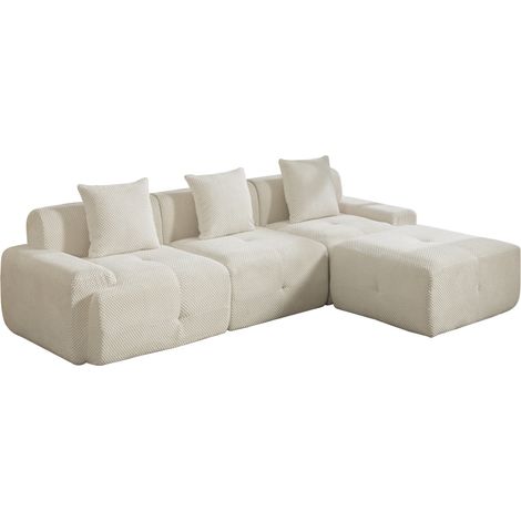 Canapé modulaire en tissu chenille beige avec rembourrage mousse haute élasticité (1/5)