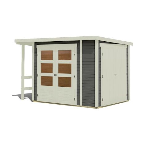 GH Multi PD tgrau 303x187x218 mit Schrank und Anbaudach