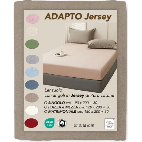 Lenzuola Sotto con Angoli Adapto Jersey Tortora - Cotone Elasticizzato H30cm - Singolo, Piazza e Mezza, Matrimoniale Cm. 90x200